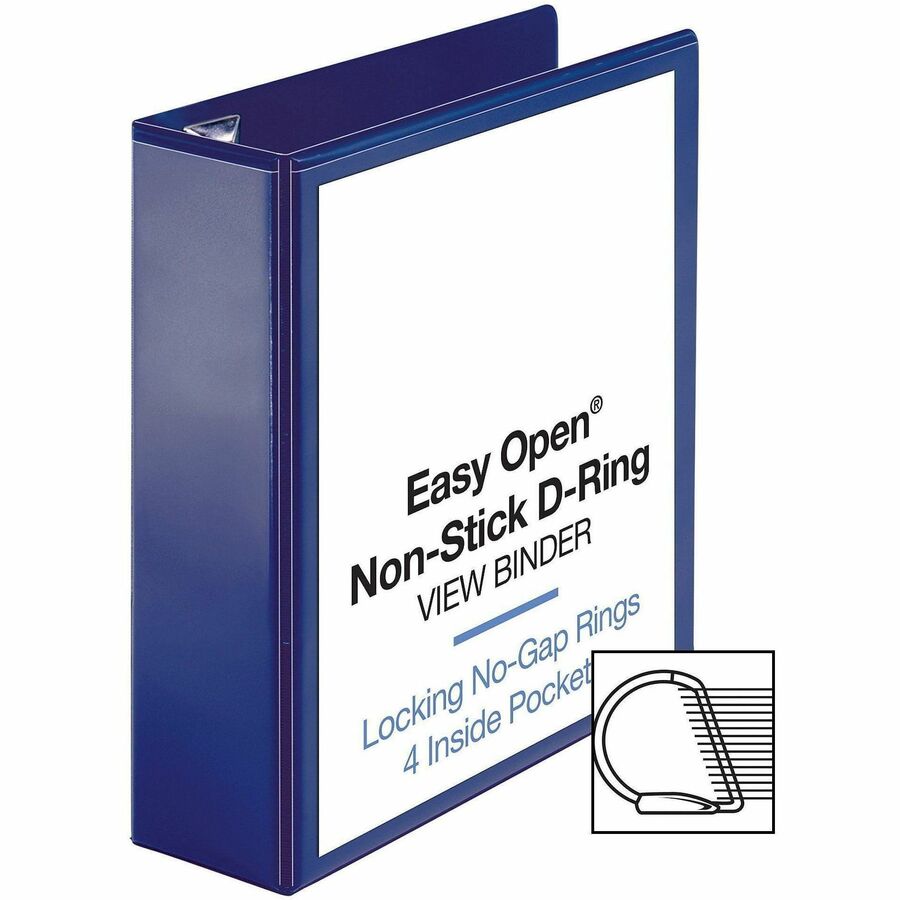 Business Source Navy D-ring Binder - 3" Binder Capacity - Letter - 8 1/2" x 11" Sheet Size - D-Ring Fastener(s) - 4 Pocket(s) - Polypropylene - Navy - Clear Overlay, Non-stick, Ink-transfer Resistant, Locking Ring - 1 Each