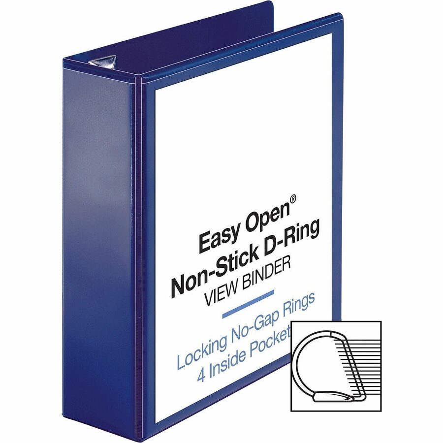 Business Source Navy D-ring Binder - 3" Binder Capacity - Letter - 8 1/2" x 11" Sheet Size - D-Ring Fastener(s) - 4 Pocket(s) - Polypropylene - Navy - Clear Overlay, Non-stick, Ink-transfer Resistant, Locking Ring - 1 Each