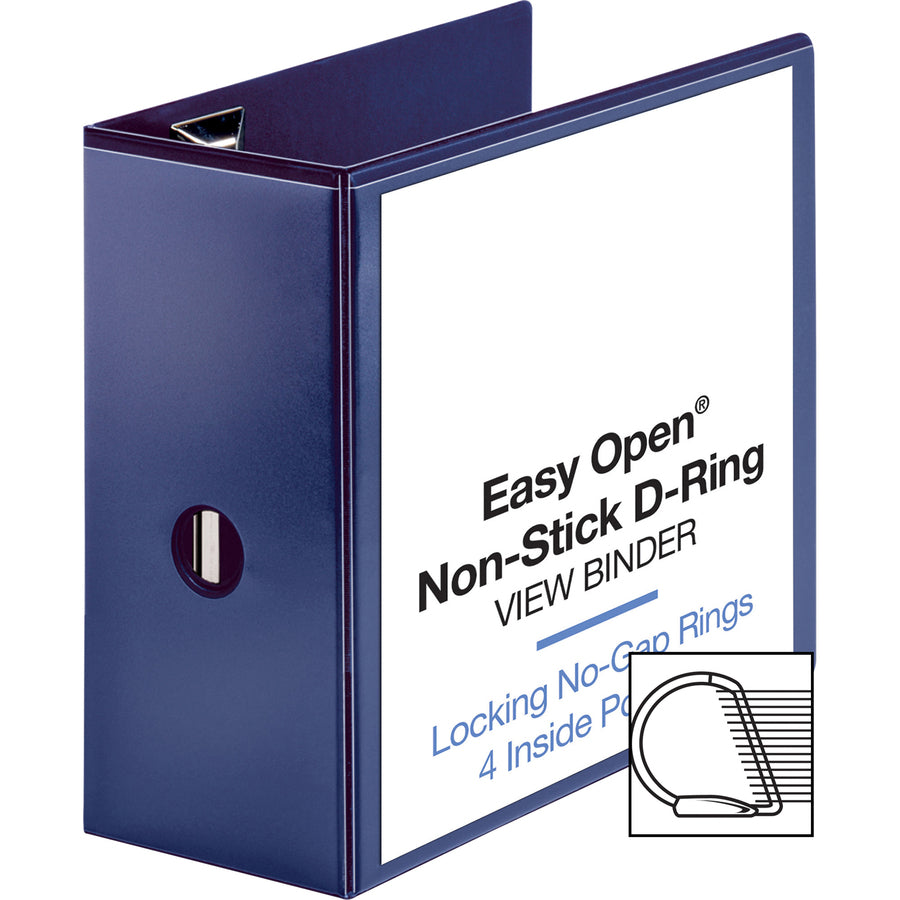 Business Source Navy D-ring Binder - 5" Binder Capacity - Letter - 8 1/2" x 11" Sheet Size - D-Ring Fastener(s) - 4 Pocket(s) - Polypropylene - Navy - Clear Overlay, Non-stick, Ink-transfer Resistant, Locking Ring - 1 Each