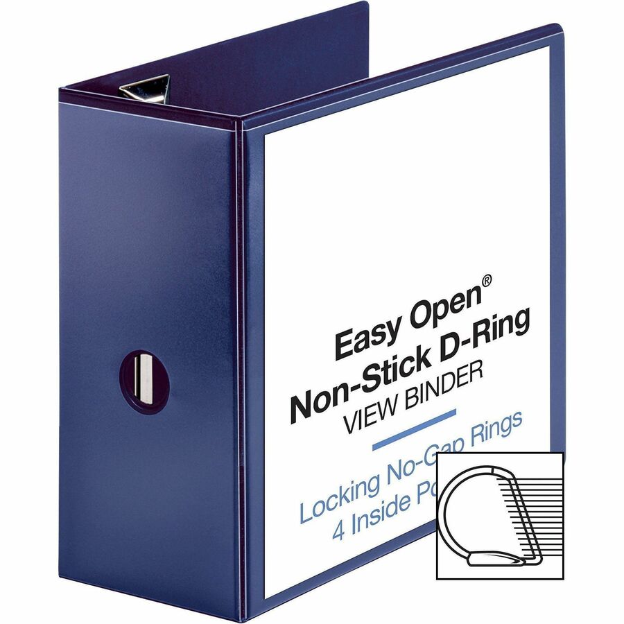 Business Source Navy D-ring Binder - 5" Binder Capacity - Letter - 8 1/2" x 11" Sheet Size - D-Ring Fastener(s) - 4 Pocket(s) - Polypropylene - Navy - Clear Overlay, Non-stick, Ink-transfer Resistant, Locking Ring - 1 Each
