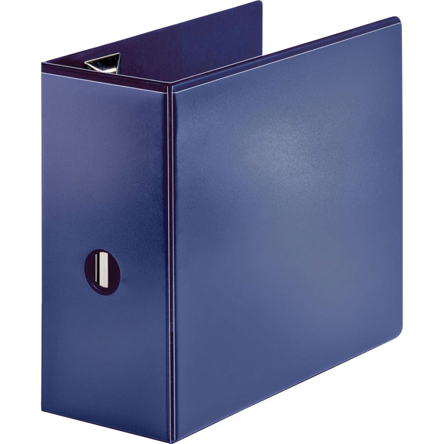 Business Source Navy D-ring Binder - 5" Binder Capacity - Letter - 8 1/2" x 11" Sheet Size - D-Ring Fastener(s) - 4 Pocket(s) - Polypropylene - Navy - Clear Overlay, Non-stick, Ink-transfer Resistant, Locking Ring - 1 Each