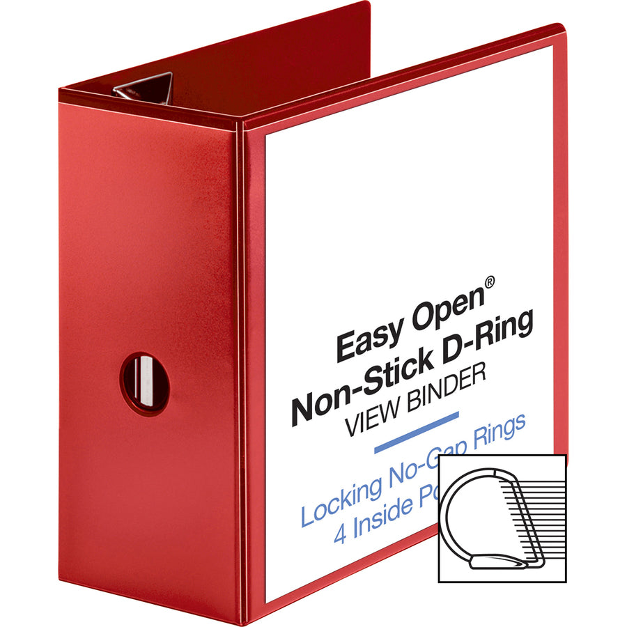 Business Source Red D-ring Binder - 5" Binder Capacity - Letter - 8 1/2" x 11" Sheet Size - D-Ring Fastener(s) - 4 Pocket(s) - Polypropylene - Red - Clear Overlay, Non-stick, Ink-transfer Resistant, Locking Ring - 1 Each