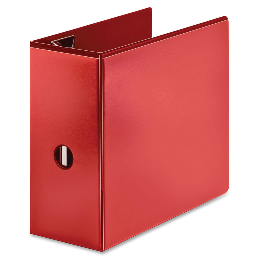 business-source-red-d-ring-binder-5-binder-capacity-letter-8-1-2-x-11-sheet-size-d-ring-fasteners-4-pockets-polypropylene-red-clear-overlay-non-stick-ink-transfer-resistant-locking-ring-1-each_bsn26984 - 3