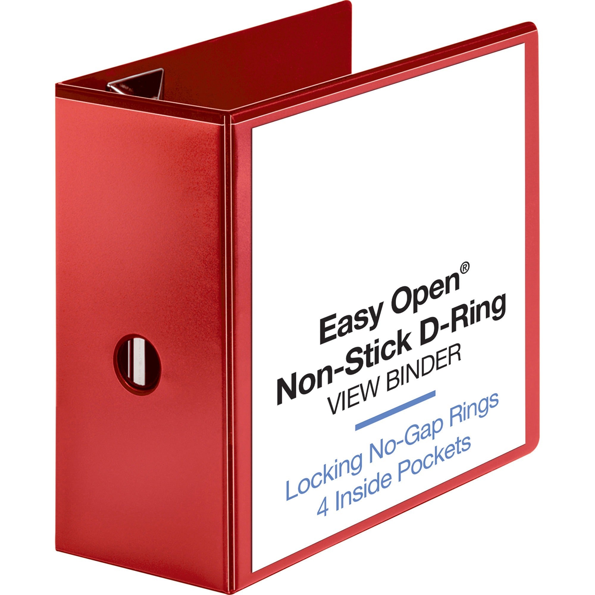 business-source-red-d-ring-binder-5-binder-capacity-letter-8-1-2-x-11-sheet-size-d-ring-fasteners-4-pockets-polypropylene-red-clear-overlay-non-stick-ink-transfer-resistant-locking-ring-1-each_bsn26984 - 1