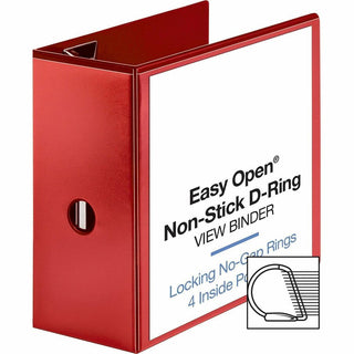 Business Source Red D-ring Binder - 5" Binder Capacity - Letter - 8 1/2" x 11" Sheet Size - D-Ring Fastener(s) - 4 Pocket(s) - Polypropylene - Red - Clear Overlay, Non-stick, Ink-transfer Resistant, Locking Ring - 1 Each