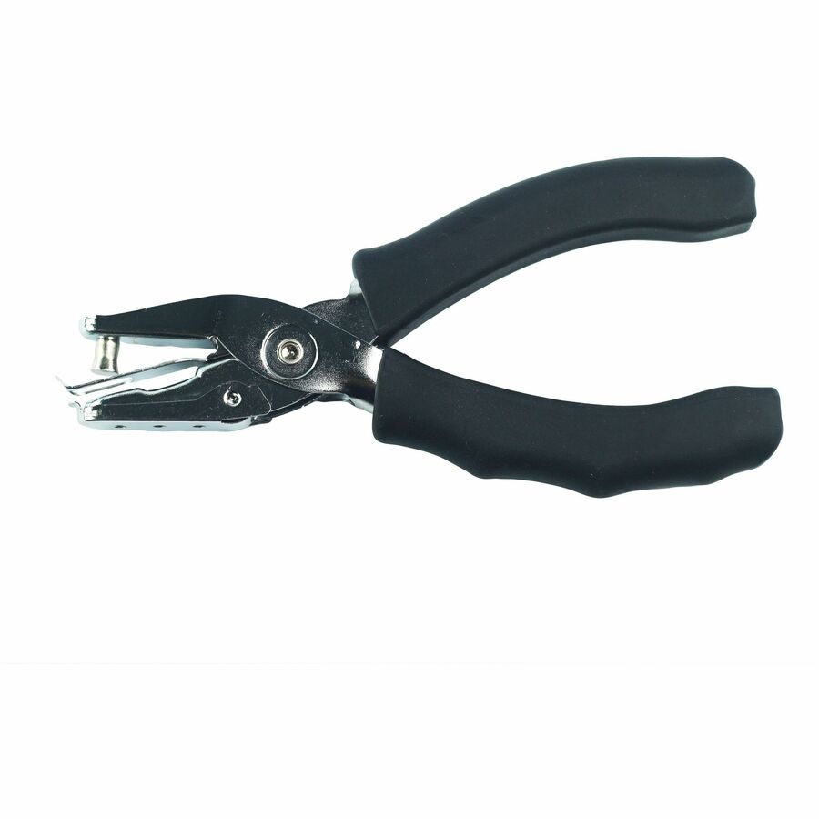 Business Source Handheld 6mm Slot Hole Punch - 1 Punch Head(s) - 6 Sheet - 15/64" Punch Size - Round Shape - Metal - Silver, Black