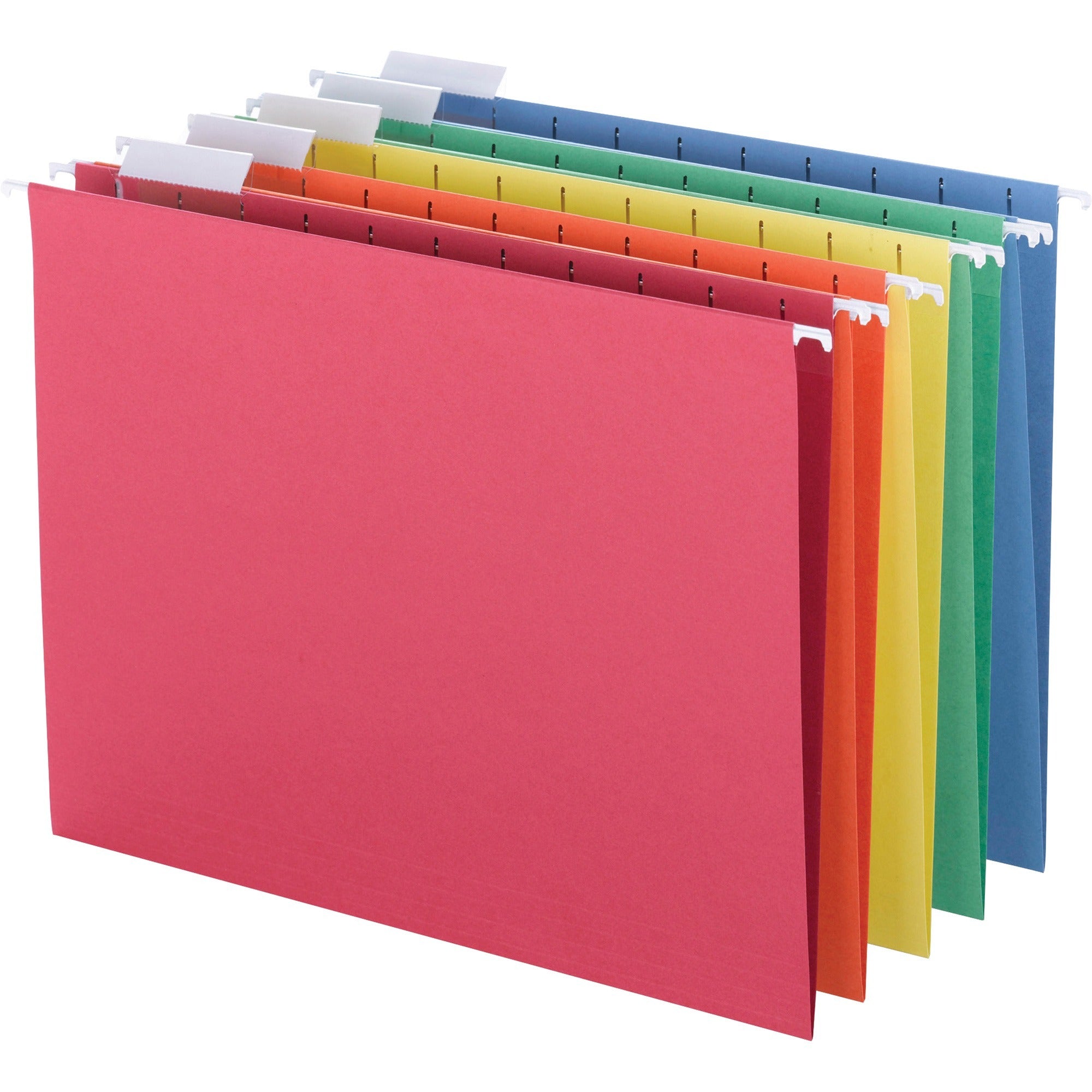 business-source-1-5-tab-cut-letter-recycled-hanging-folder-8-1-2-x-11-top-tab-location-blue-green-orange-red-yellow-10%-recycled-25-box_bsn5215ast - 1