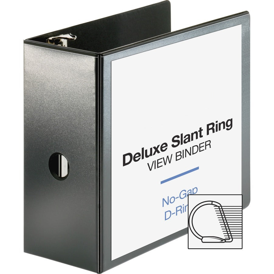 Business Source Slant-D Ring Binder - 5" Binder Capacity - Letter - 8 1/2" x 11" Sheet Size - 975 Sheet Capacity - Slant D-Ring Fastener(s) - 2 Internal Pocket(s) - Polypropylene, Chipboard - Black - Durable, PVC-free, Non-stick, Ink-transfer Resista