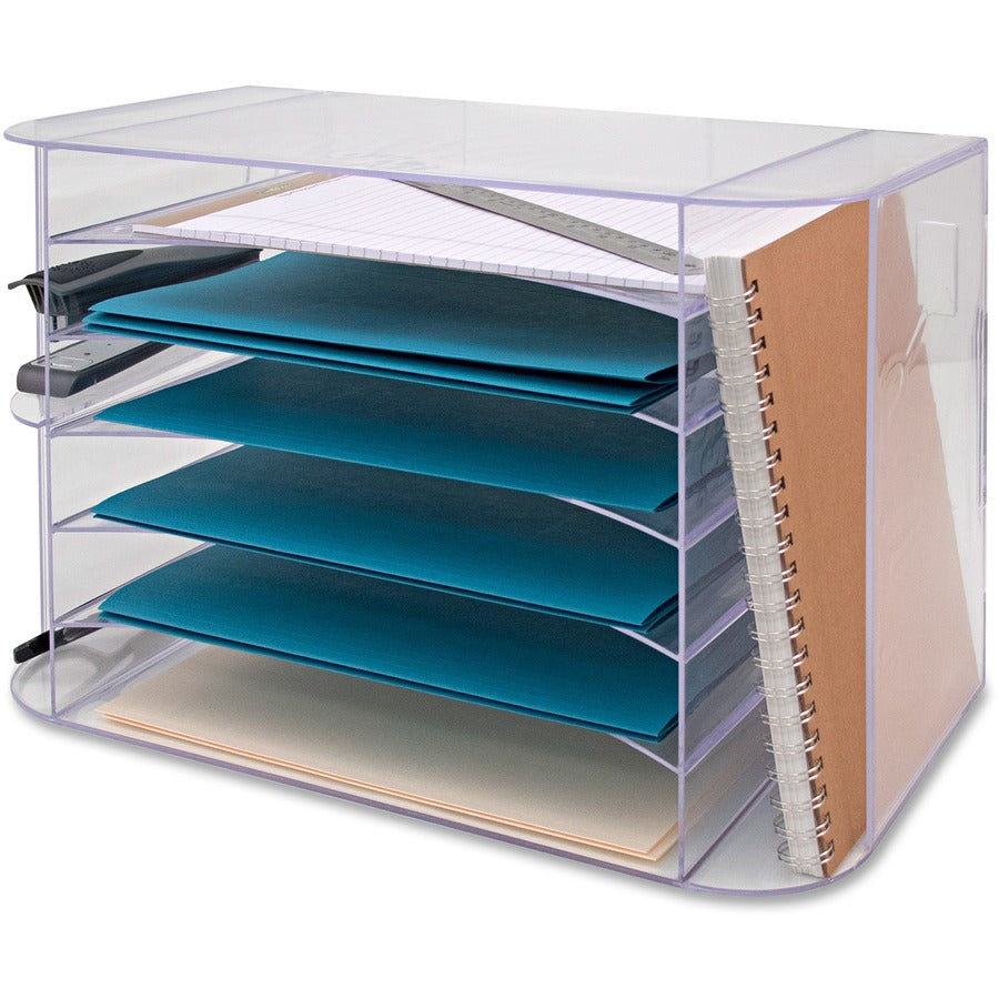 Business Source 6-tray Jumbo Desk Sorter - 3 Pocket(s) - 6 Compartment(s) - 12.3" Height x 18.1" Width x 10" DepthDesktop - Clear - 1 Each