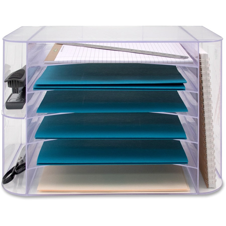 Business Source 6-tray Jumbo Desk Sorter - 3 Pocket(s) - 6 Compartment(s) - 12.3" Height x 18.1" Width x 10" DepthDesktop - Clear - 1 Each