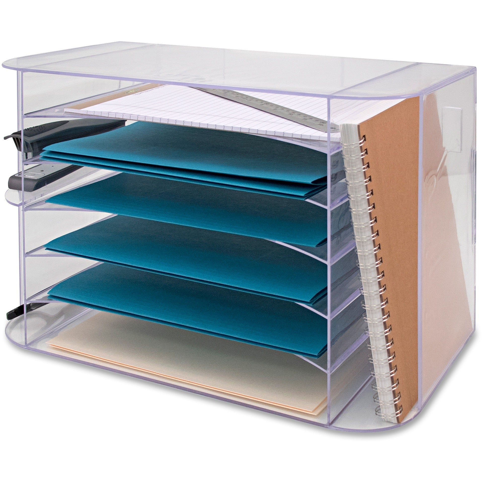 business-source-6-tray-jumbo-desk-sorter-3-pockets-6-compartments-123-height-x-181-width-x-10-depthdesktop-clear-1-each_bsn86880 - 3