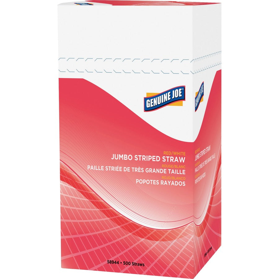 Genuine Joe Jumbo Striped Straws - 7.8" Length - Plastic - 24 / Carton - Red, White