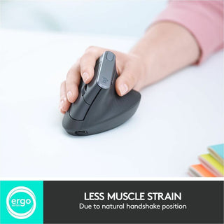 Logitech MX Vertical Advanced Ergonomic Mouse - Optical - Cable/Wireless - Bluetooth/Radio Frequency - Graphite - 1 Pack - USB Type C - 4000 dpi - Scroll Wheel - 4 Button(s) - Right-handed