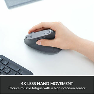 Logitech MX Vertical Advanced Ergonomic Mouse - Optical - Cable/Wireless - Bluetooth/Radio Frequency - Graphite - 1 Pack - USB Type C - 4000 dpi - Scroll Wheel - 4 Button(s) - Right-handed