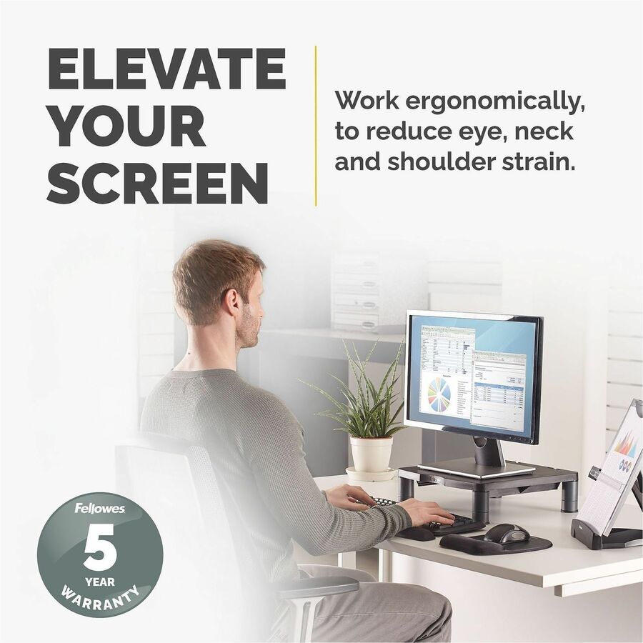 Standard Monitor Riser, 13.38" x 13.63" x 2" to 4", Graphite, Supports 60 lbs