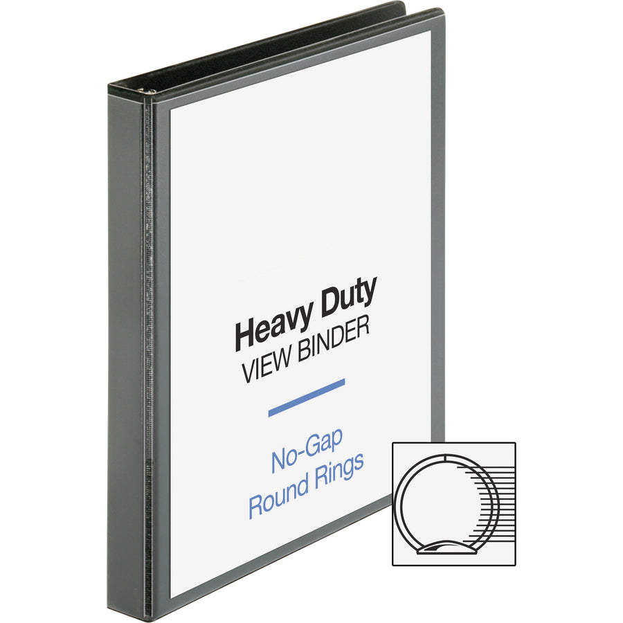 Business Source Heavy-duty View Binder - 1" Binder Capacity - Letter - 8 1/2" x 11" Sheet Size - 225 Sheet Capacity - Round Ring Fastener(s) - 2 Internal Pocket(s) - Polypropylene-covered Chipboard - Black - Wrinkle-free, Non-glare, Gap-free Ring, Du