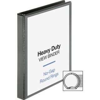 Business Source Heavy-duty View Binder - 1" Binder Capacity - Letter - 8 1/2" x 11" Sheet Size - 225 Sheet Capacity - Round Ring Fastener(s) - 2 Internal Pocket(s) - Polypropylene-covered Chipboard - Black - Wrinkle-free, Non-glare, Gap-free Ring, Du