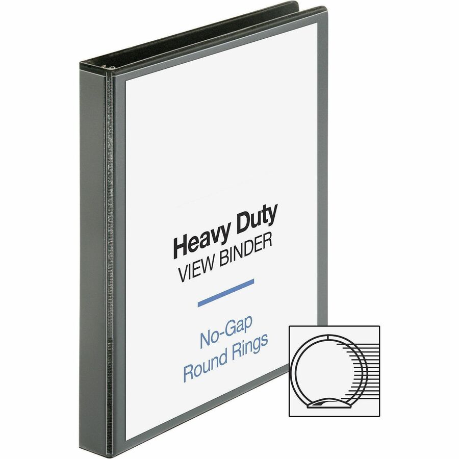 Business Source Heavy-duty View Binder - 1" Binder Capacity - Letter - 8 1/2" x 11" Sheet Size - 225 Sheet Capacity - Round Ring Fastener(s) - 2 Internal Pocket(s) - Polypropylene-covered Chipboard - Black - Wrinkle-free, Non-glare, Gap-free Ring, Du