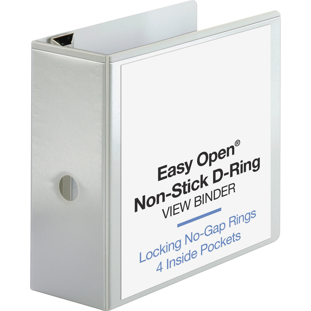 Business Source Locking D-Ring View Binder - 5" Binder Capacity - Letter - 8 1/2" x 11" Sheet Size - 925 Sheet Capacity - D-Ring Fastener(s) - 4 Inside Front & Back Pocket(s) - Polypropylene-covered Chipboard - White - Recycled - Locking Ring, Non-gl