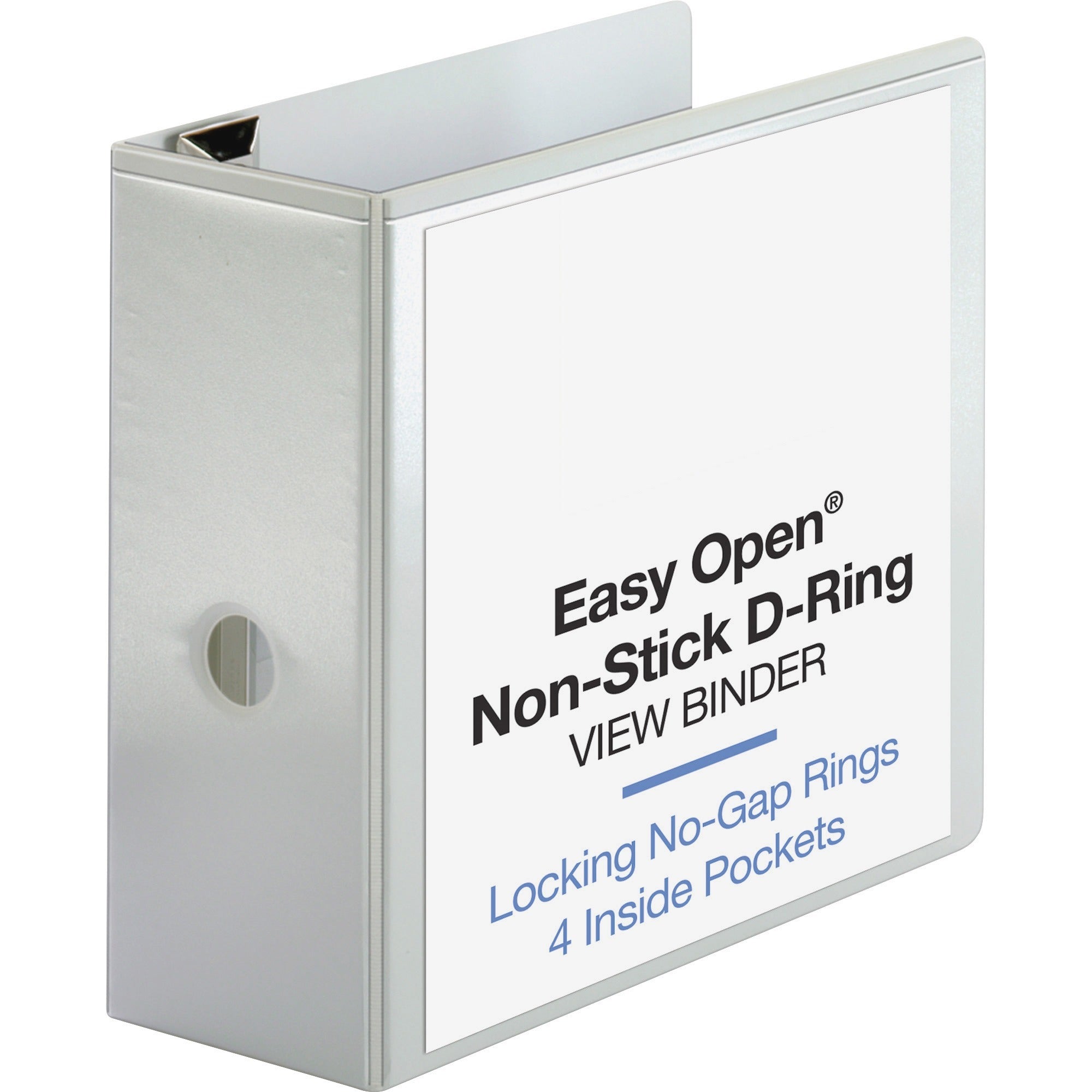 Business Source Locking D-Ring View Binder - 5" Binder Capacity - Letter - 8 1/2" x 11" Sheet Size - 925 Sheet Capacity - D-Ring Fastener(s) - 4 Inside Front & Back Pocket(s) - Polypropylene-covered Chipboard - White - Recycled - Locking Ring, Non-gl