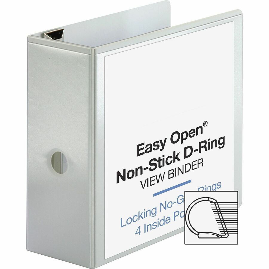 Business Source Locking D-Ring View Binder - 5" Binder Capacity - Letter - 8 1/2" x 11" Sheet Size - 925 Sheet Capacity - D-Ring Fastener(s) - 4 Inside Front & Back Pocket(s) - Polypropylene-covered Chipboard - White - Recycled - Locking Ring, Non-gl