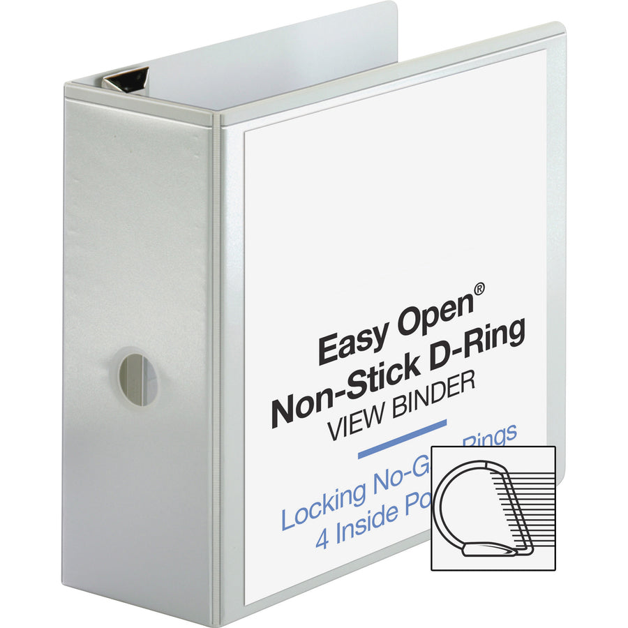 Business Source Locking D-Ring View Binder - 5" Binder Capacity - Letter - 8 1/2" x 11" Sheet Size - 925 Sheet Capacity - D-Ring Fastener(s) - 4 Inside Front & Back Pocket(s) - Polypropylene-covered Chipboard - White - Recycled - Locking Ring, Non-gl