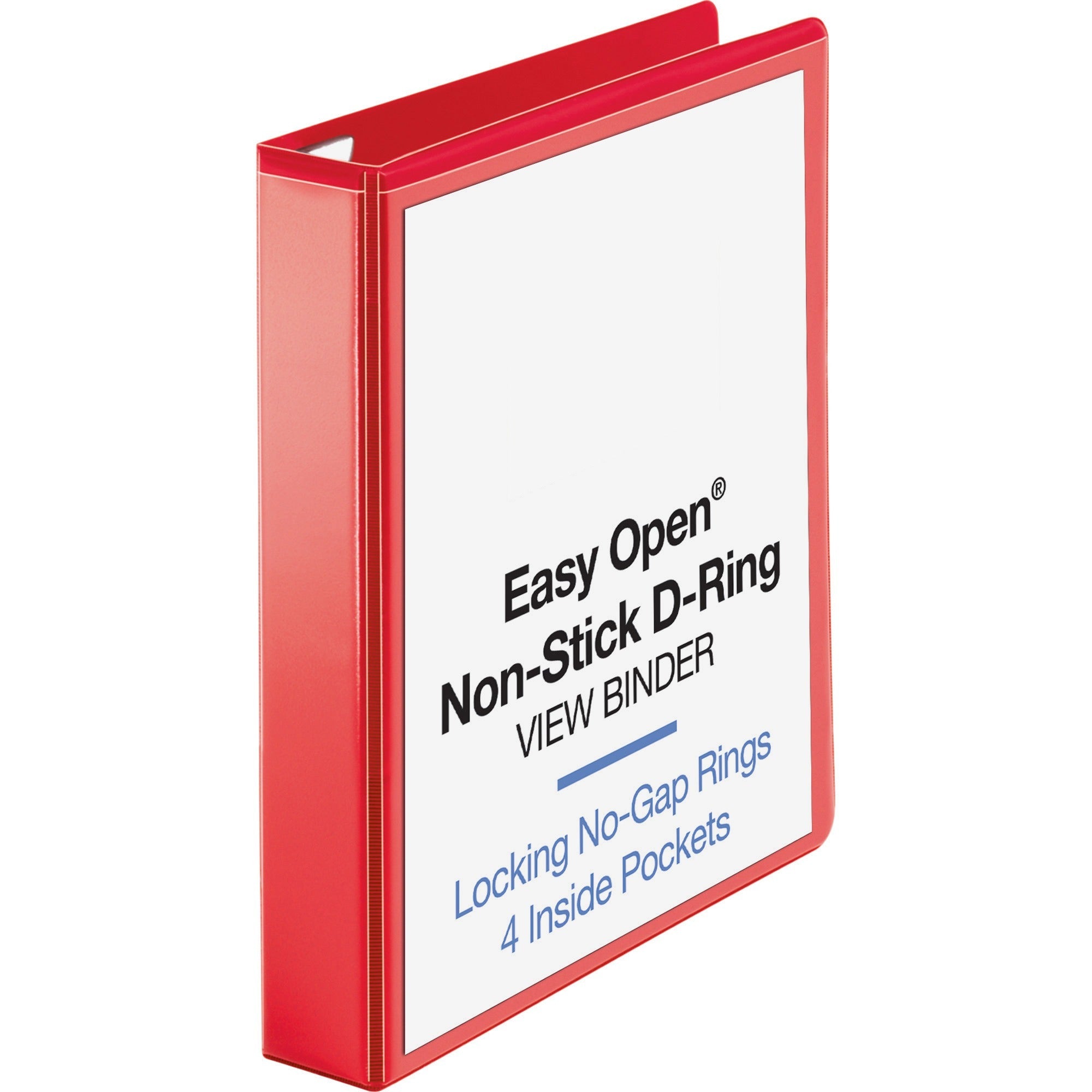 business-source-red-d-ring-binder-1-1-2-binder-capacity-letter-8-1-2-x-11-sheet-size-d-ring-fasteners-4-pockets-polypropylene-red-non-stick-clear-overlay-ink-transfer-resistant-labeling-area-1-each_bsn26980 - 1