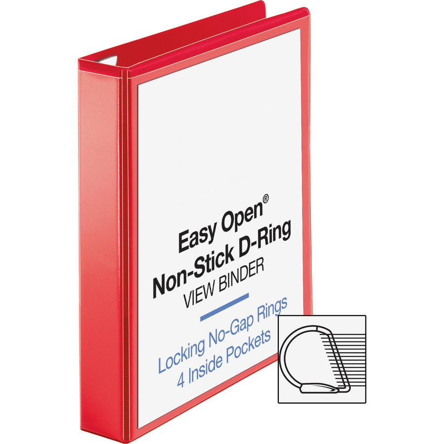 Business Source Red D-ring Binder - 1 1/2" Binder Capacity - Letter - 8 1/2" x 11" Sheet Size - D-Ring Fastener(s) - 4 Pocket(s) - Polypropylene - Red - Non-stick, Clear Overlay, Ink-transfer Resistant, Labeling Area - 1 Each