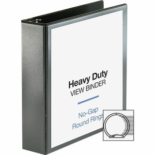 Business Source Heavy-duty View Binder - 2" Binder Capacity - Letter - 8 1/2" x 11" Sheet Size - 475 Sheet Capacity - Round Ring Fastener(s) - 2 Internal Pocket(s) - Polypropylene-covered Chipboard - Black - Non-glare, Clear Overlay, Gap-free Ring, D