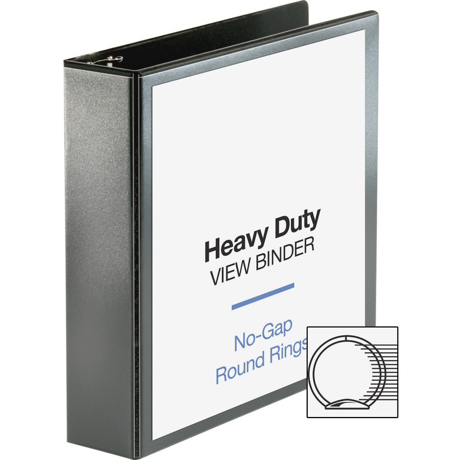 Business Source Heavy-duty View Binder - 2" Binder Capacity - Letter - 8 1/2" x 11" Sheet Size - 475 Sheet Capacity - Round Ring Fastener(s) - 2 Internal Pocket(s) - Polypropylene-covered Chipboard - Black - Non-glare, Clear Overlay, Gap-free Ring, D