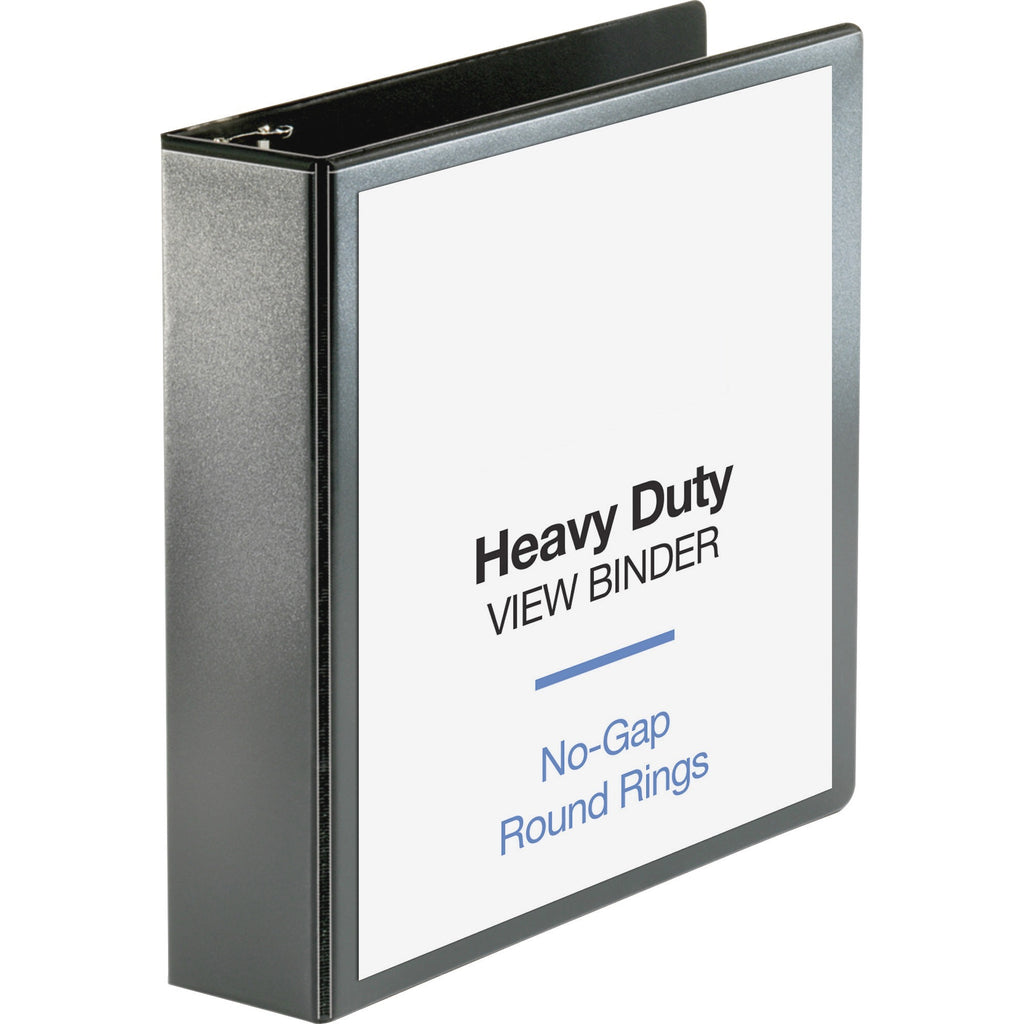 Business Source Heavy-duty View Binder - 2" Binder Capacity - Letter - 8 1/2" x 11" Sheet Size - 475 Sheet Capacity - Round Ring Fastener(s) - 2 Internal Pocket(s) - Polypropylene-covered Chipboard - Black - Non-glare, Clear Overlay, Gap-free Ring, D