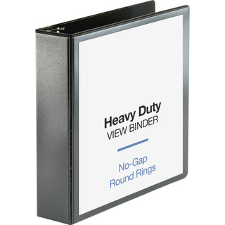 Business Source Heavy-duty View Binder - 2" Binder Capacity - Letter - 8 1/2" x 11" Sheet Size - 475 Sheet Capacity - Round Ring Fastener(s) - 2 Internal Pocket(s) - Polypropylene-covered Chipboard - Black - Non-glare, Clear Overlay, Gap-free Ring, D