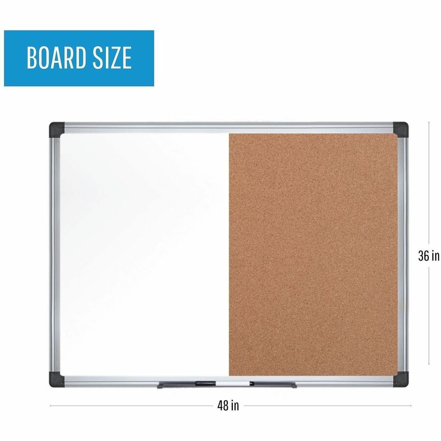 MasterVision Dry-erase Combo Board - 0.50" Height x 36" Width x 48" Depth - Natural Cork, Melamine Surface - Self-healing, Resilient, Easy to Clean, Dry Erase Surface, Durable - Silver Aluminum Frame - 1 Each - TAA Compliant