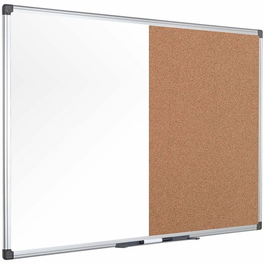 MasterVision Dry-erase Combo Board - 0.50" Height x 36" Width x 48" Depth - Natural Cork, Melamine Surface - Self-healing, Resilient, Easy to Clean, Dry Erase Surface, Durable - Silver Aluminum Frame - 1 Each - TAA Compliant