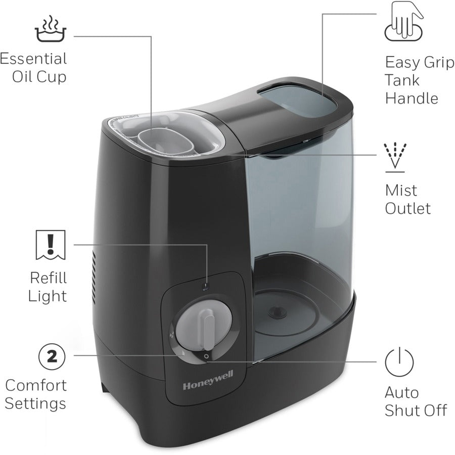 Honeywell HWM845 Warm Mist Humidifier - Warm Mist - 1 gal Tank - 520 Sq. ft. - Black
