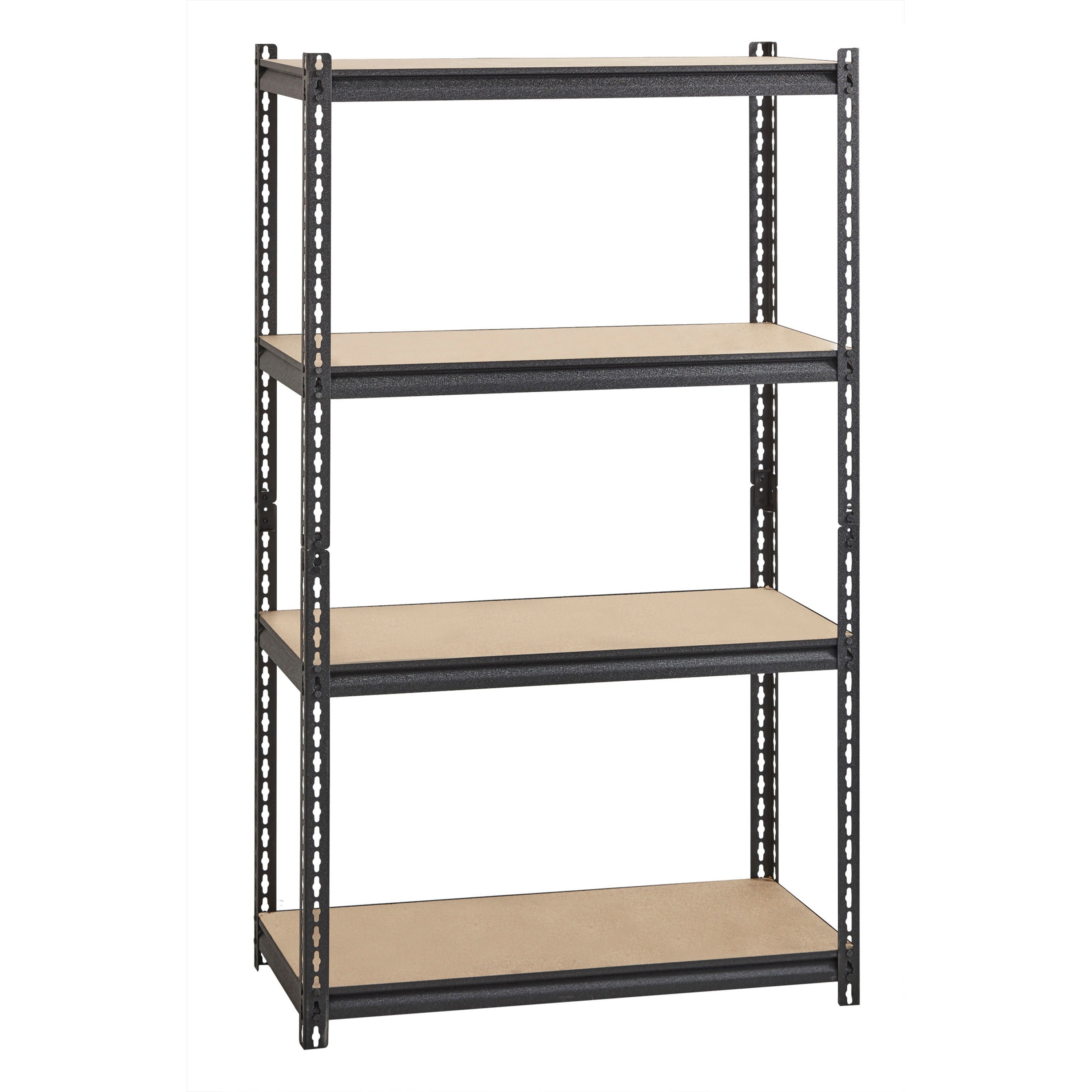 lorell-iron-horse-2300-lb-capacity-riveted-shelving-4-shelfves-60-height-x-36-width-x-18-depth-30%-recycled-black-steel-particleboard-1-each_llr59696 - 1