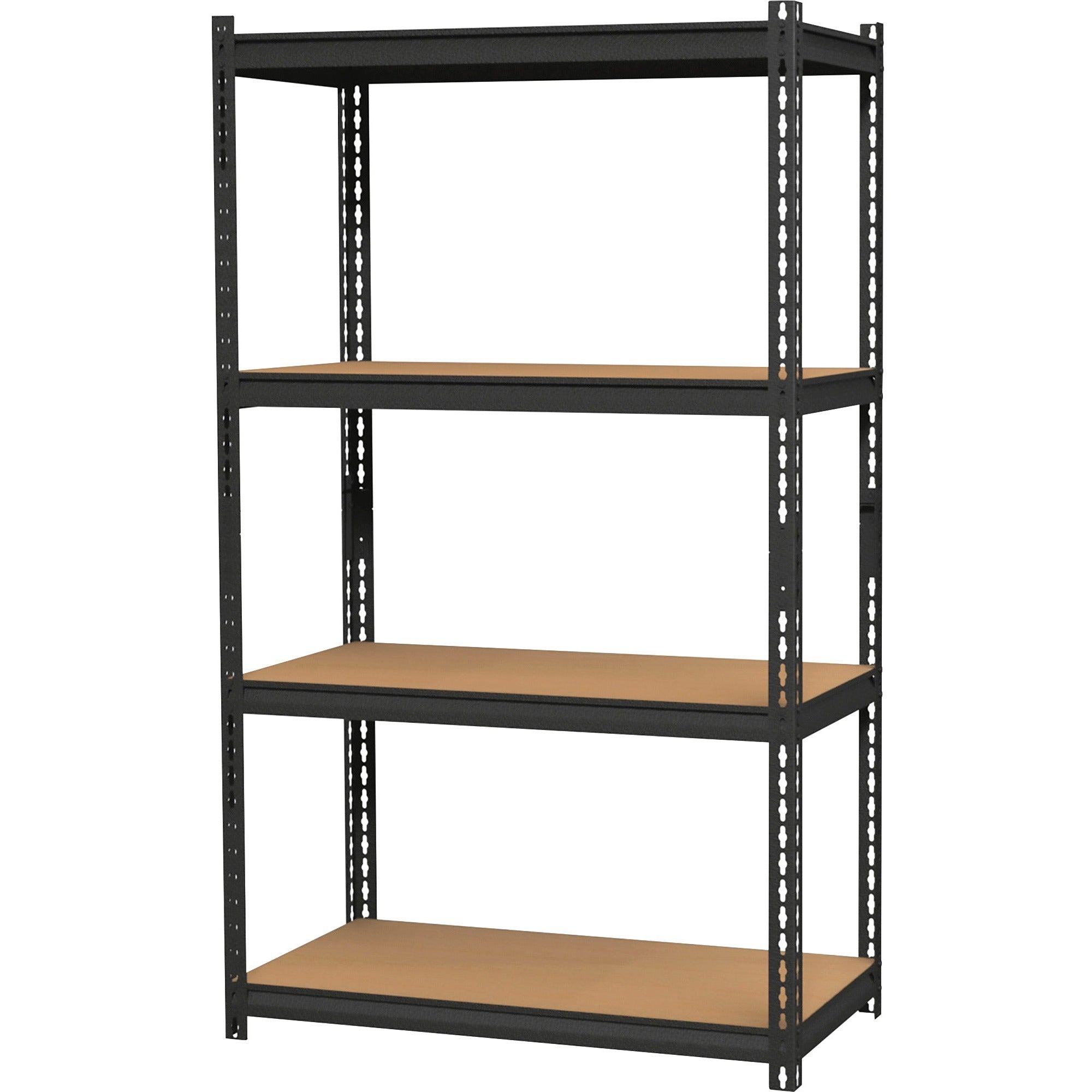 lorell-iron-horse-2300-lb-capacity-riveted-shelving-4-shelfves-60-height-x-36-width-x-18-depth-30%-recycled-black-steel-particleboard-1-each_llr59696 - 3