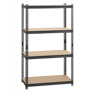 Lorell Iron Horse 2300 lb Capacity Riveted Shelving - 4 Shelf(ves) - 60" Height x 36" Width x 18" Depth - 30% Recycled - Black - Steel, Particleboard - 1 Each