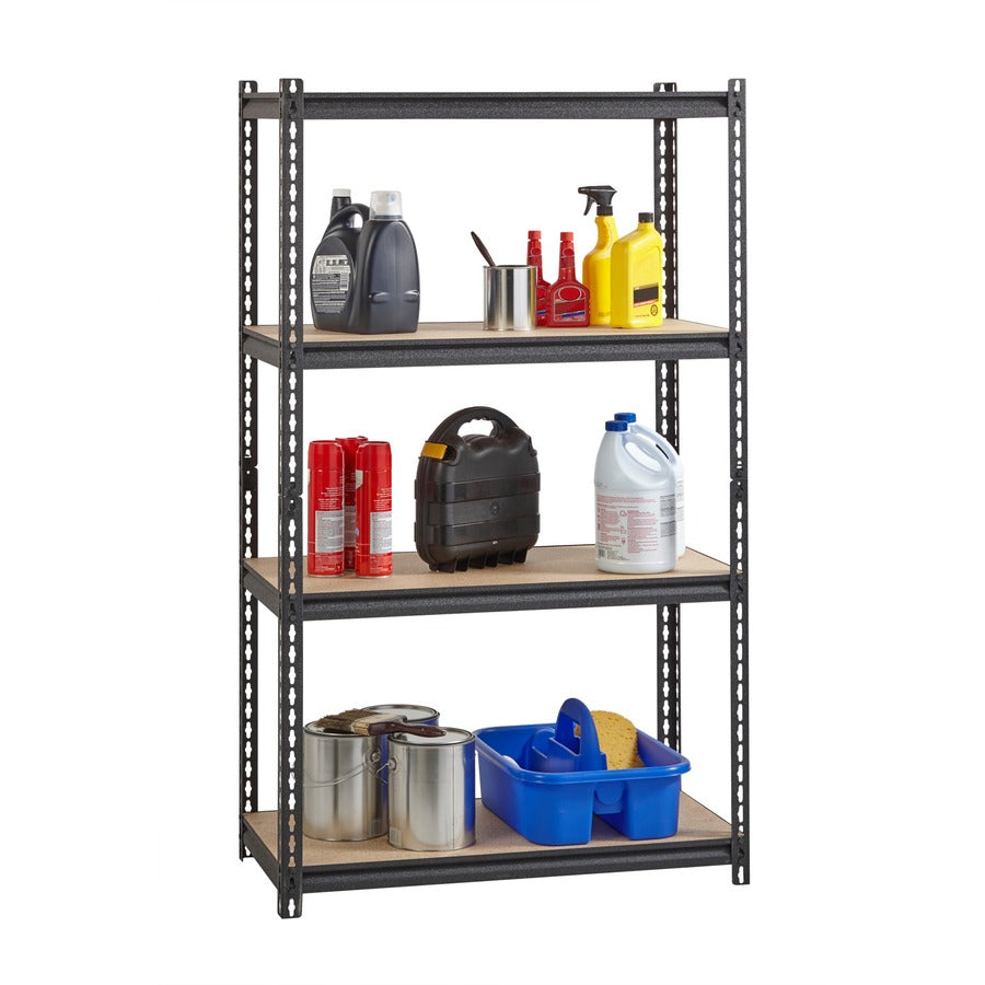 Lorell Iron Horse 2300 lb Capacity Riveted Shelving - 4 Shelf(ves) - 60" Height x 36" Width x 18" Depth - 30% Recycled - Black - Steel, Particleboard - 1 Each