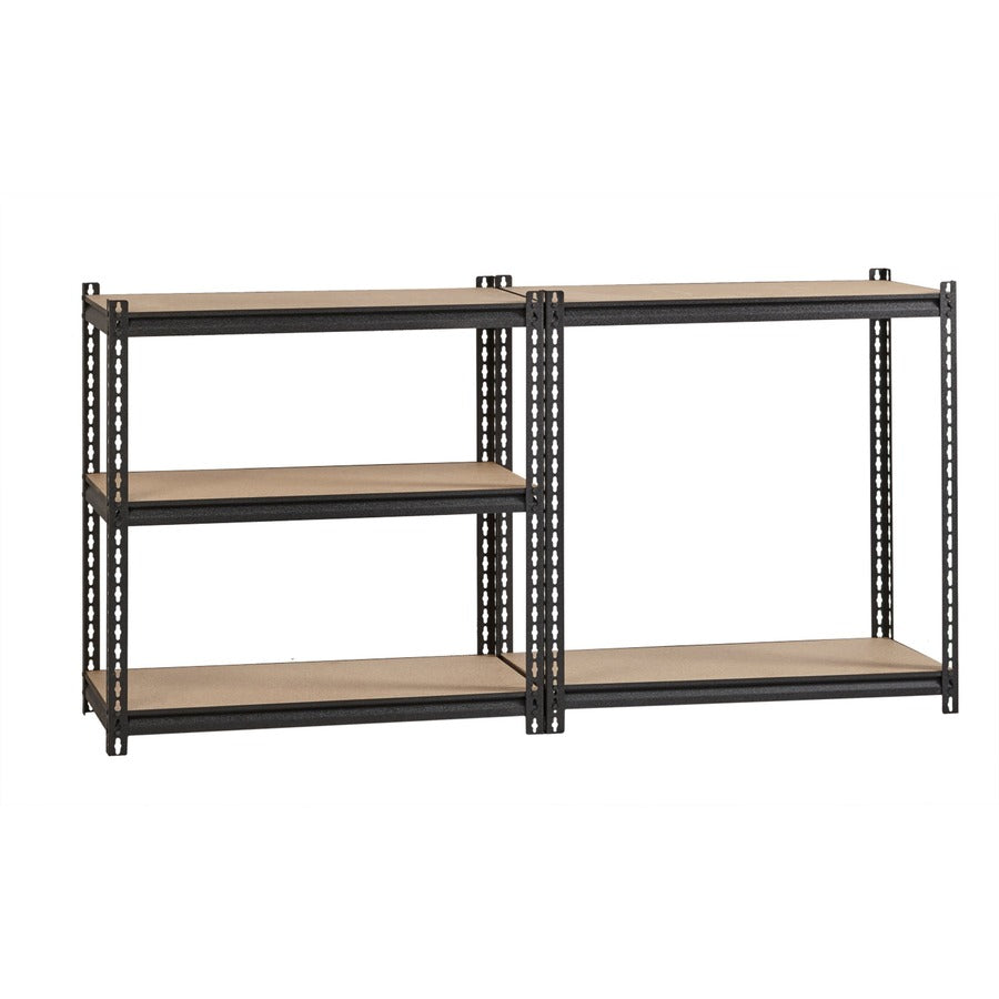 lorell-iron-horse-2300-lb-capacity-riveted-shelving-5-shelfves-72-height-x-36-width-x-18-depth-30%-recycled-black-steel-particleboard-1-each_llr59697 - 7