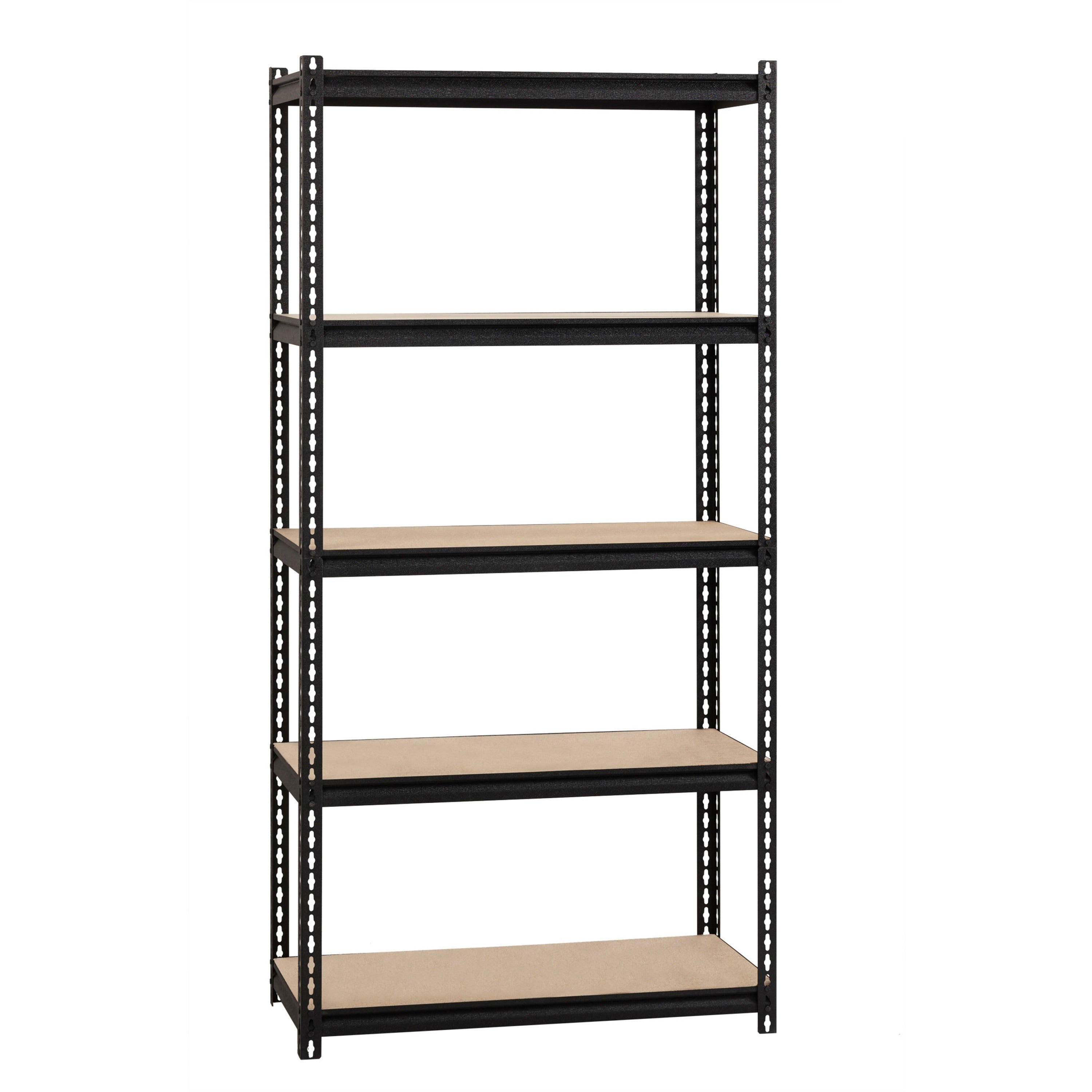 lorell-iron-horse-2300-lb-capacity-riveted-shelving-5-shelfves-72-height-x-36-width-x-18-depth-30%-recycled-black-steel-particleboard-1-each_llr59697 - 3