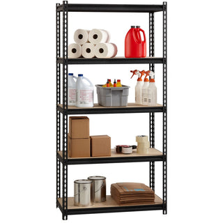 Lorell Iron Horse 2300 lb Capacity Riveted Shelving - 5 Shelf(ves) - 72" Height x 36" Width x 18" Depth - 30% Recycled - Black - Steel, Particleboard - 1 Each