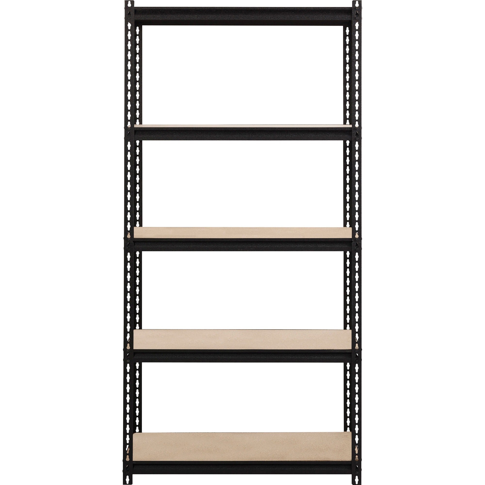 lorell-iron-horse-2300-lb-capacity-riveted-shelving-5-shelfves-72-height-x-36-width-x-18-depth-30%-recycled-black-steel-particleboard-1-each_llr59697 - 1