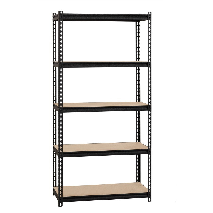 Lorell Iron Horse 2300 lb Capacity Riveted Shelving - 5 Shelf(ves) - 72" Height x 36" Width x 18" Depth - 30% Recycled - Black - Steel, Particleboard - 1 Each