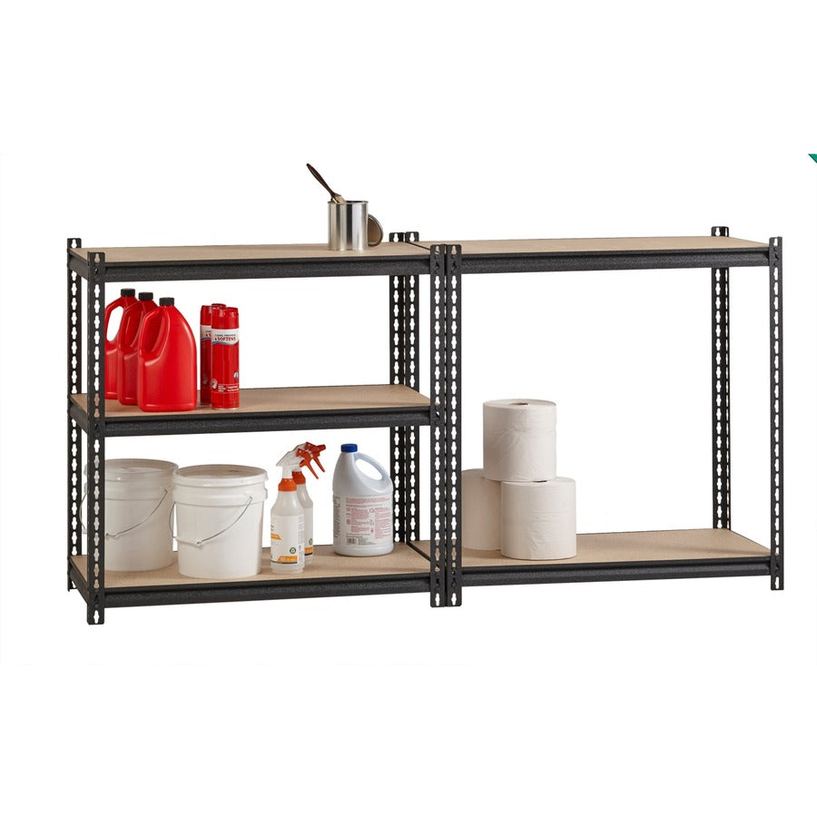 lorell-iron-horse-2300-lb-capacity-riveted-shelving-5-shelfves-72-height-x-36-width-x-18-depth-30%-recycled-black-steel-particleboard-1-each_llr59697 - 5