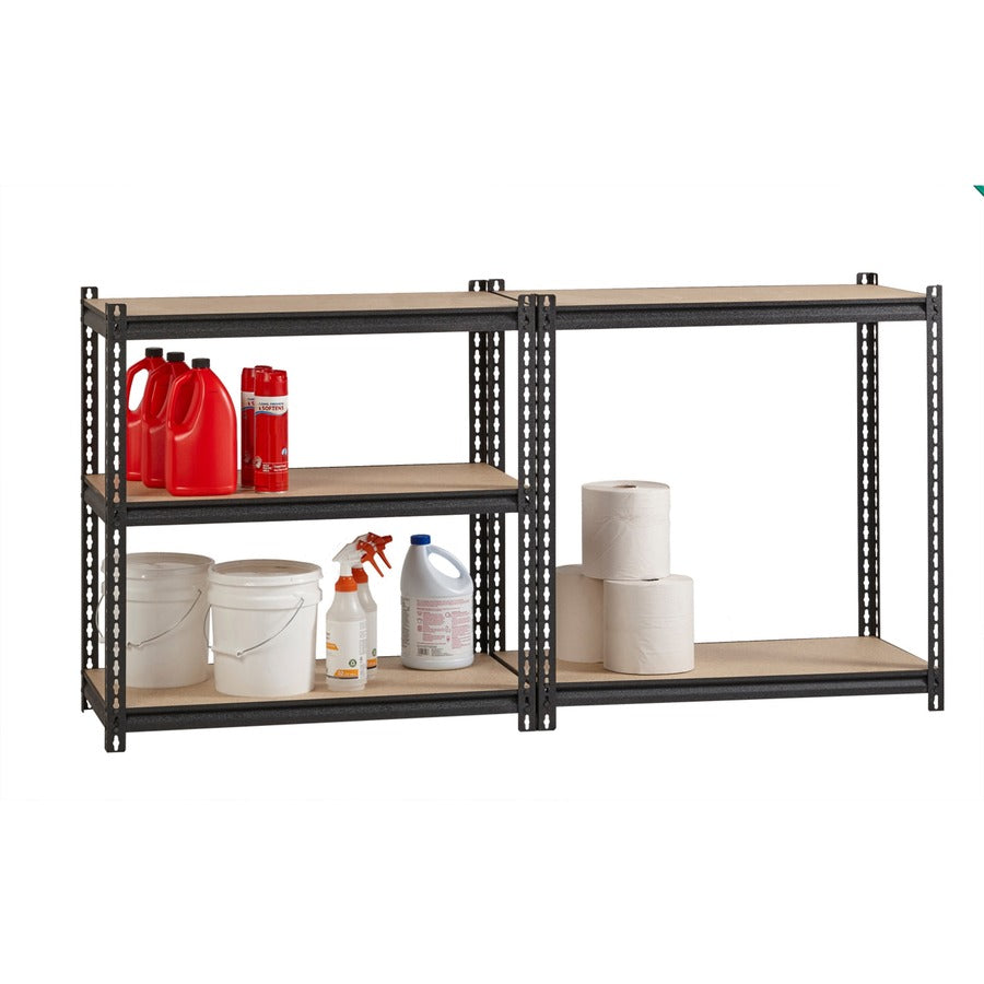 lorell-iron-horse-2300-lb-capacity-riveted-shelving-5-shelfves-72-height-x-36-width-x-18-depth-30%-recycled-black-steel-particleboard-1-each_llr59697 - 8