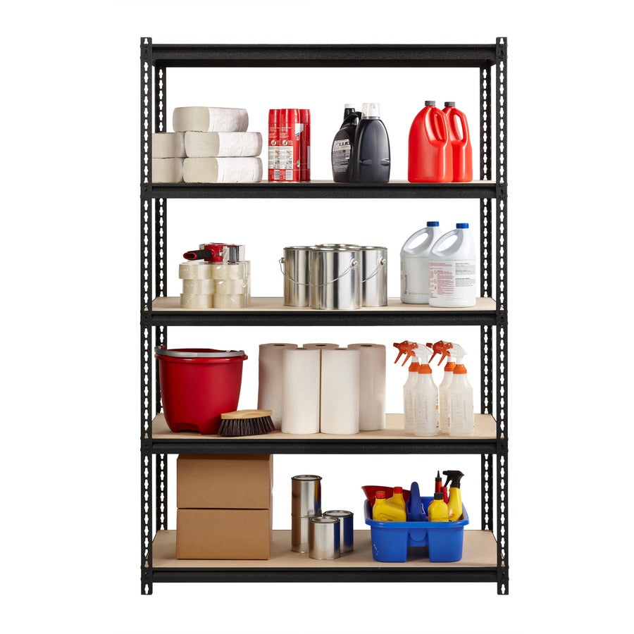 lorell-iron-horse-2300-lb-capacity-riveted-shelving-5-shelfves-72-height-x-48-width-x-18-depth-30%-recycled-black-steel-particleboard-1-each_llr59698 - 6