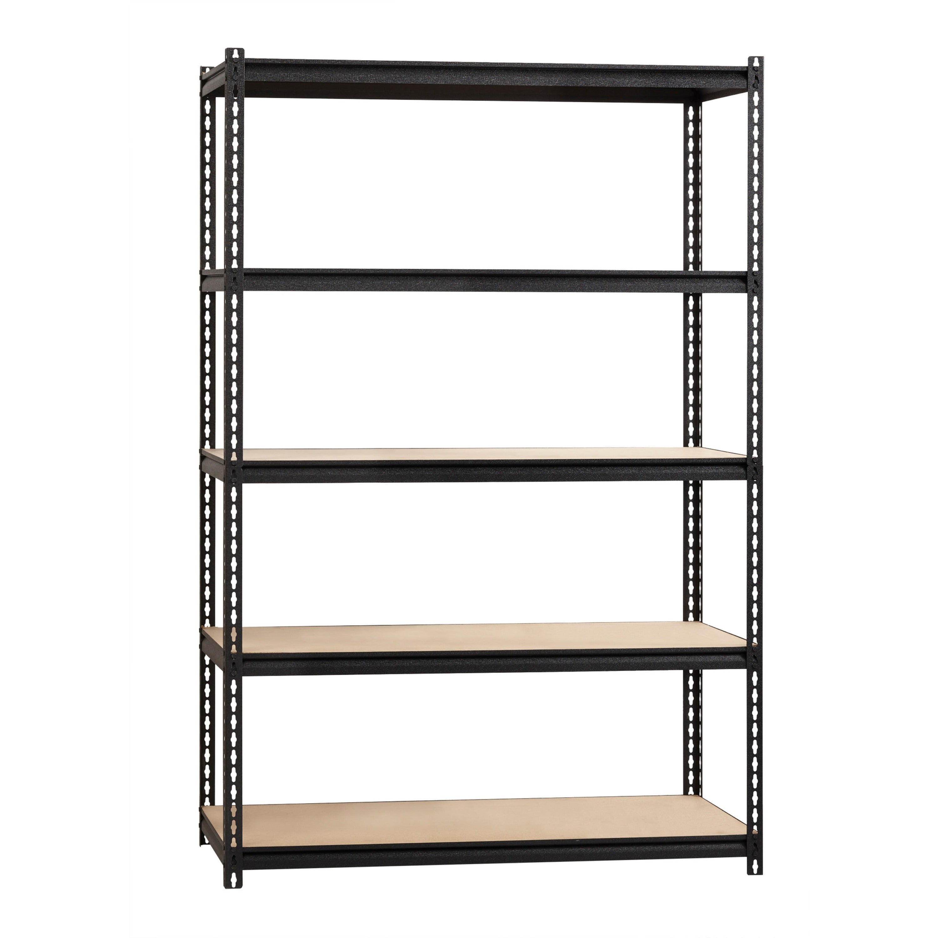 lorell-iron-horse-2300-lb-capacity-riveted-shelving-5-shelfves-72-height-x-48-width-x-18-depth-30%-recycled-black-steel-particleboard-1-each_llr59698 - 1