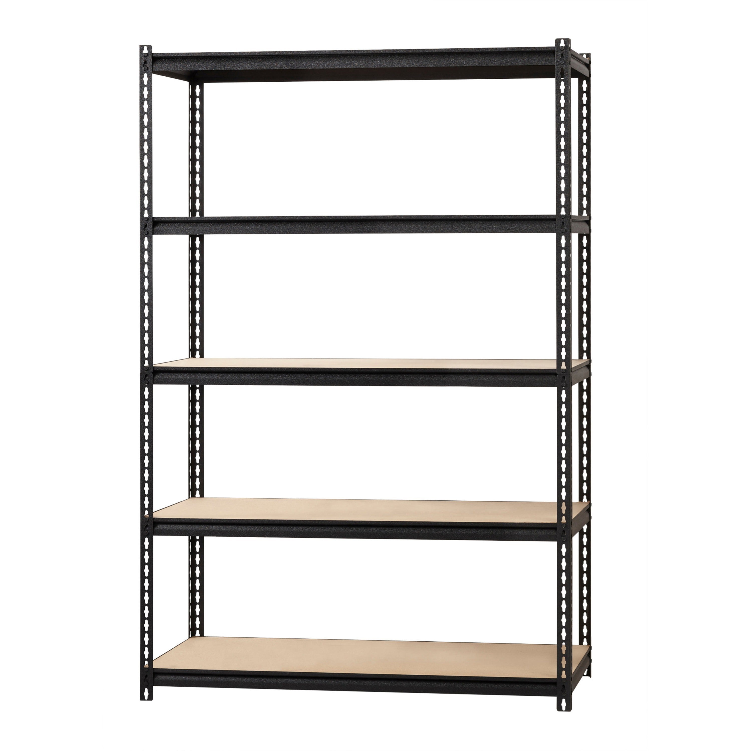 lorell-iron-horse-2300-lb-capacity-riveted-shelving-5-shelfves-72-height-x-48-width-x-18-depth-30%-recycled-black-steel-particleboard-1-each_llr59698 - 3