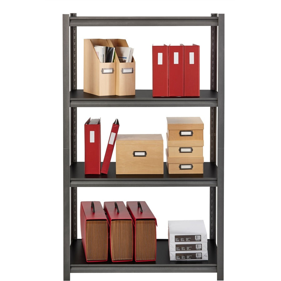 Lorell Iron Horse 3200 lb Capacity Riveted Shelving - 4 Shelf(ves) - 60" Height x 36" Width x 18" Depth - 30% Recycled - Black - Steel, Laminate - 1 Each